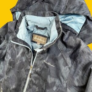 Eddie Bauer Jacket Womens XL WeatherEdge Insulated Hooded Blue Herringbone Ski